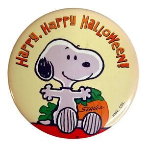 Vintage Snoopy Happy Happy Halloween Pin Back Button 1980s Rare
